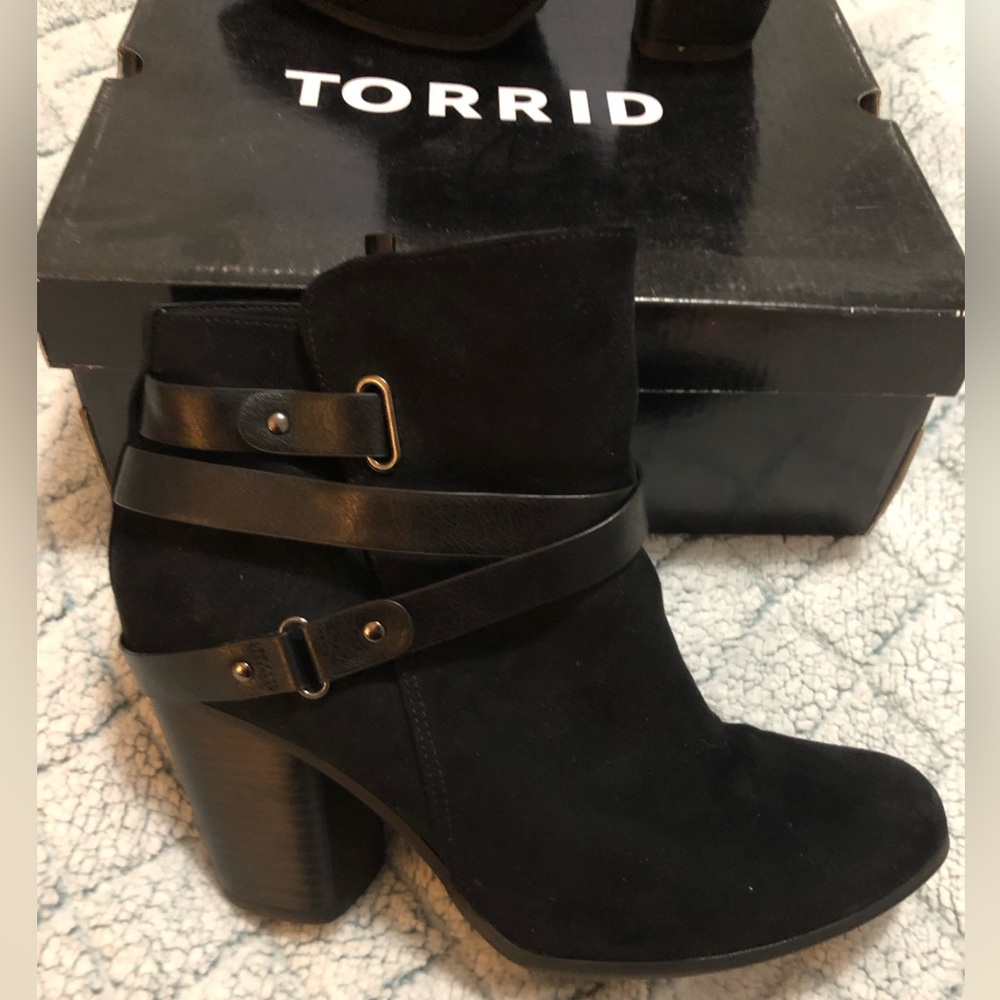 Torrid Black Faux Suede Belted Ankle Booties - 10 WIDE